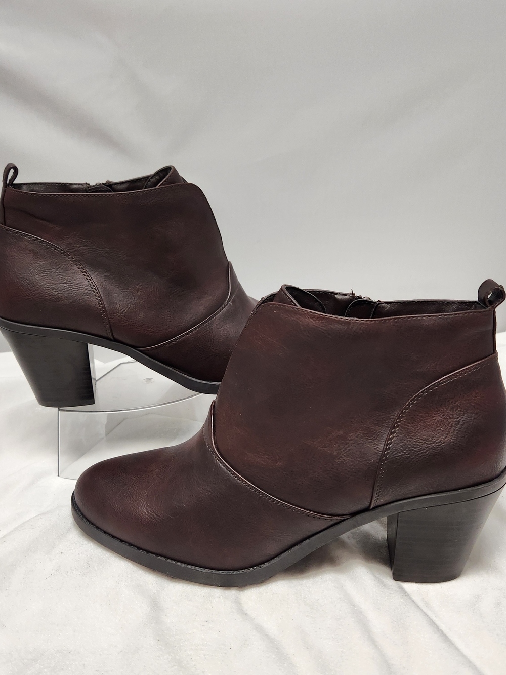 Cloud Walkers By Avenue Dark Brown Leather-Look Ankle Booties with Block Heel